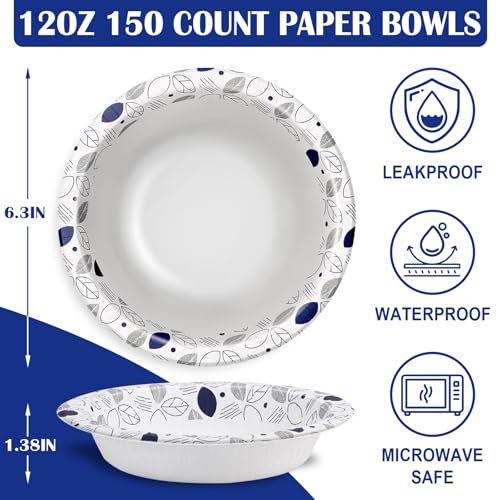 image for Lamosi 150 Counts 12 oz Paper Bowls, Heavy Duty Soak Proof Paper Bowls