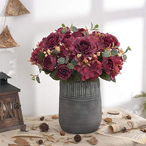 Karoro Artificial Flowers Fake Peony Silk Hydrangea Bouquet Decor Faux Plastic Camellia Vivid Realistic Flower Arrangements Wedding Decoration Table Centerpieces #TOP3