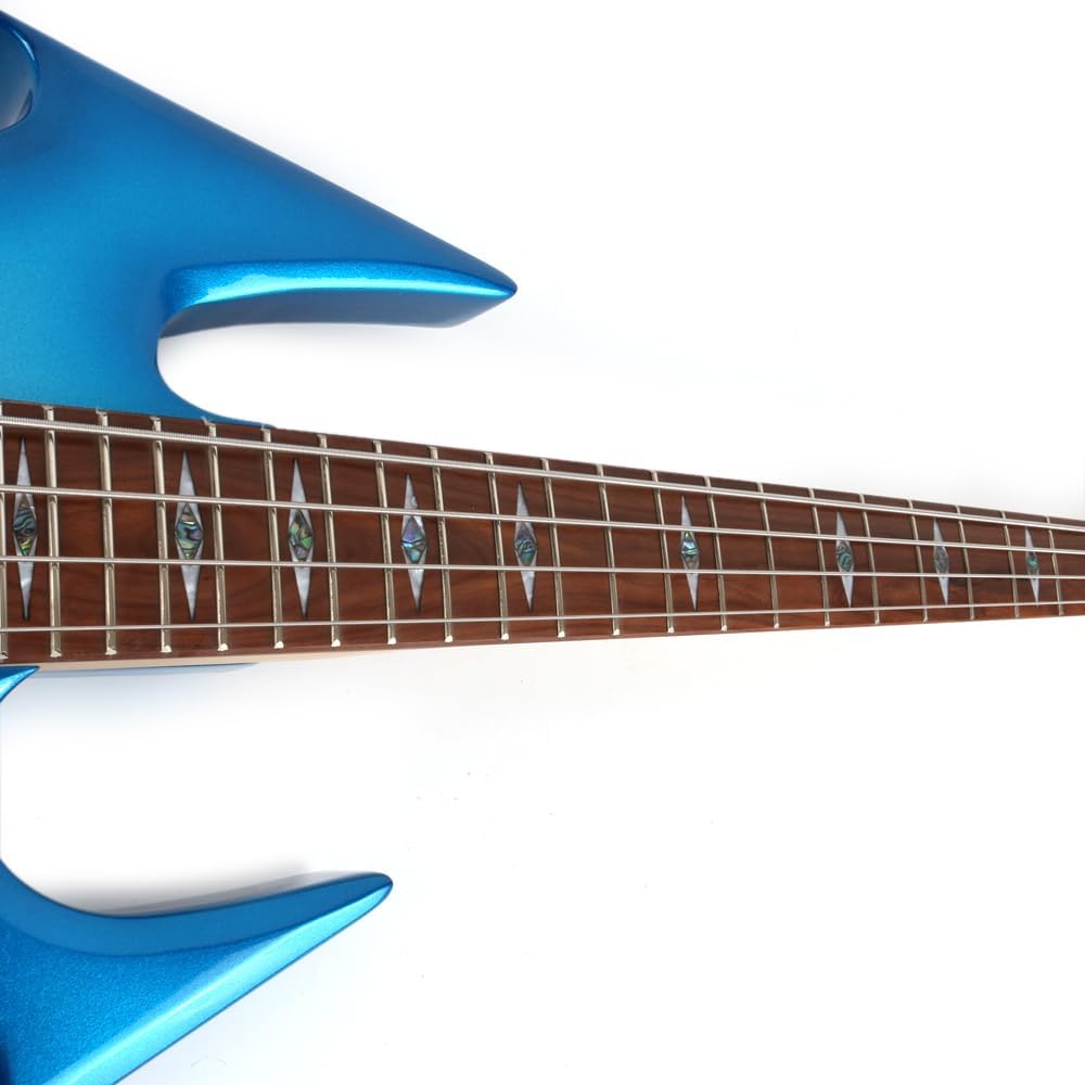 Fojill Cool Shape Full Size Standard Electric Bass Guitar Four 4 String Right Hand Handed Solid Body Canadian Maple Neck Genuine Rosewood Fretboard Fingerboard(Metallic Blue)