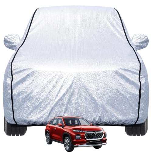 Image of Pivalo Car Cover for Maruti Grand Vitara All Model & Years (2022-2026) 100% Waterproof with Mirror Pockets, Triple Stitched Bottom Elastic Dustproof Full Body Protection (Heat & UV Resistant, Silver)