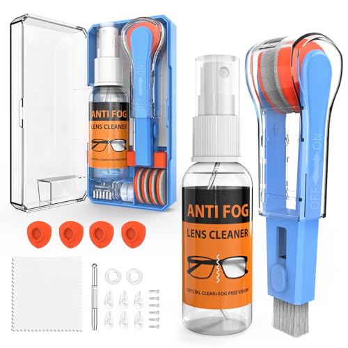 [8 in 1] Reinigungs-und Reparaturset für Brillen, Brillenreiniger mit Antibeschlag-Brillenreinigungsspray, Brillen Reparaturset mit Silikon Nasenpads/Schrauben/Schraubendreher/Brillenhalter, blau