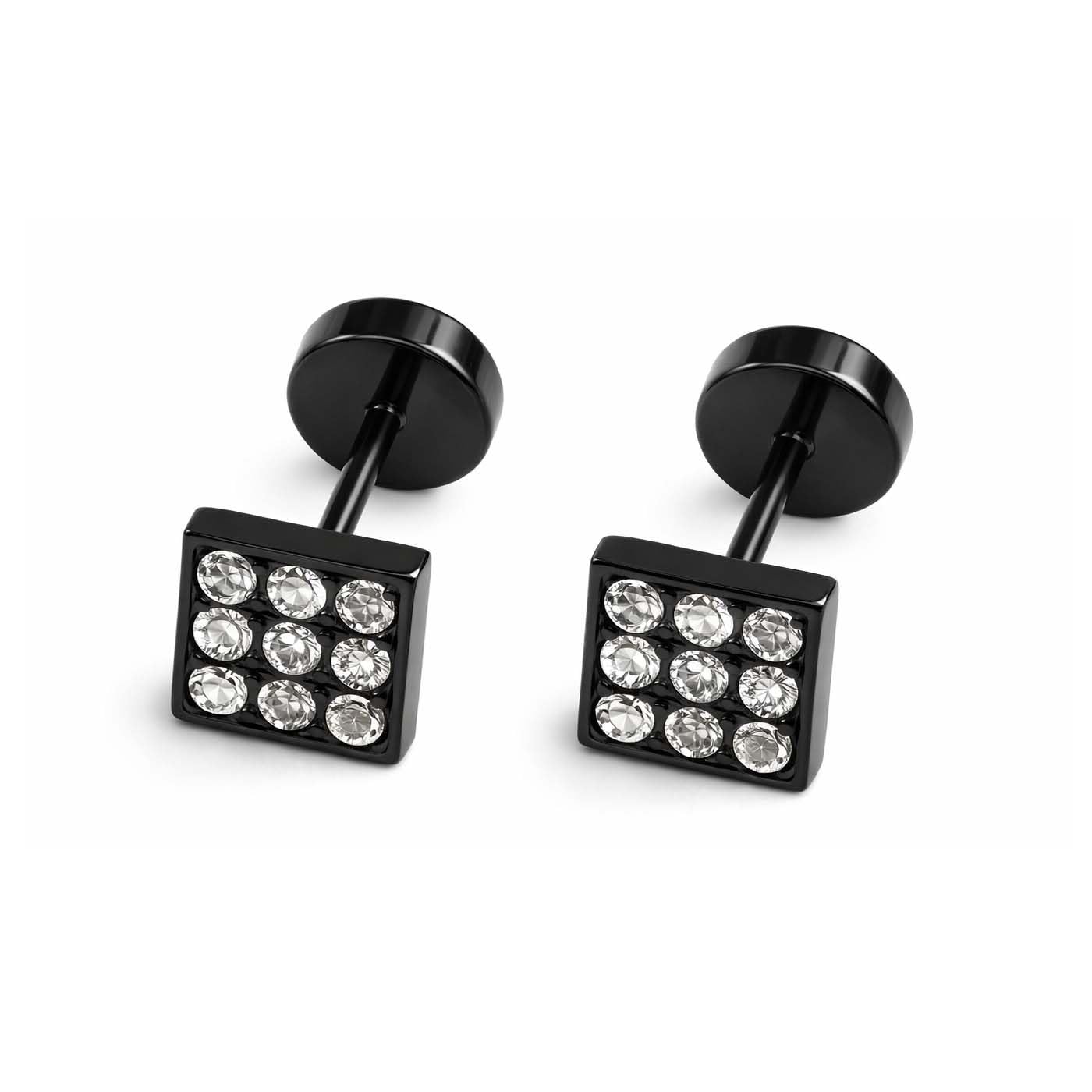 (1 Pair) Unisex Fancy & Stylish Stainless Steel Black Glossy Finish Elegant Cubic Zirconia Square Design Dumbbell/Barbell Stud Ear Piercing Earrings for Men & Women-image-20