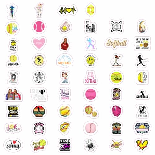 Image of 100Pcs Softball Stickers for Girls for Water Bottle and Laptop - Softball Party Favors & Decorations, Waterproof Vinyl Decals, Sports and Athlete Stickers, Gifts for Women & Men