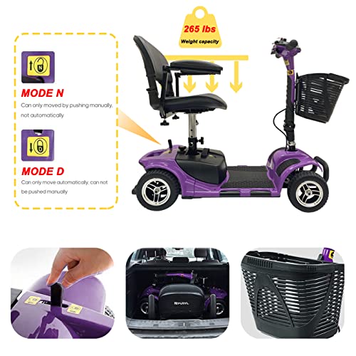 Elifecenter Battery Powered 4 Wheel Mobility Scooter For Seniors-Electric Scooter With Seat For Adults- Heavy Duty Structure For All Terrain Indoor Outdoor (Purple) #TOP2