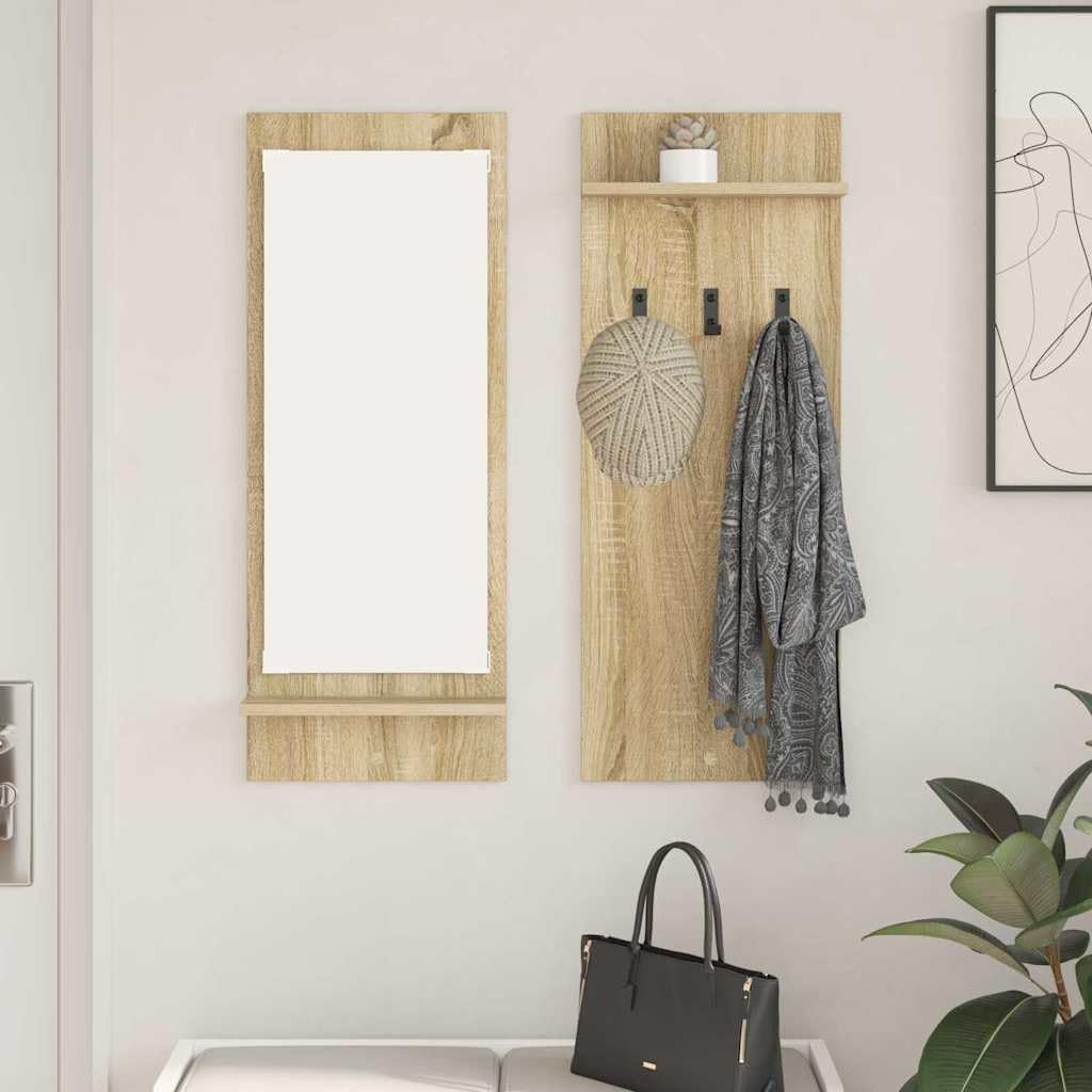Porte-vêtements mural chêne Sonoma 70x90cm avec double étagère d'entrée