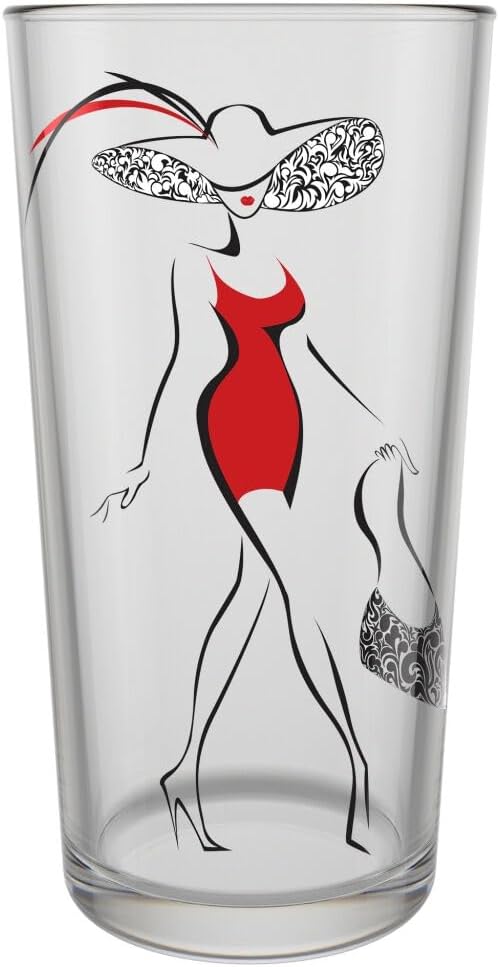 STP GOODS Set of 6 glasses, Durable Drinkware Cups for Cocktails, Water, Juice, Beer, Wine-Special Edition Glassware Set, Dishwasher Safe (Red Line, 10.1 fl oz (300 ml))