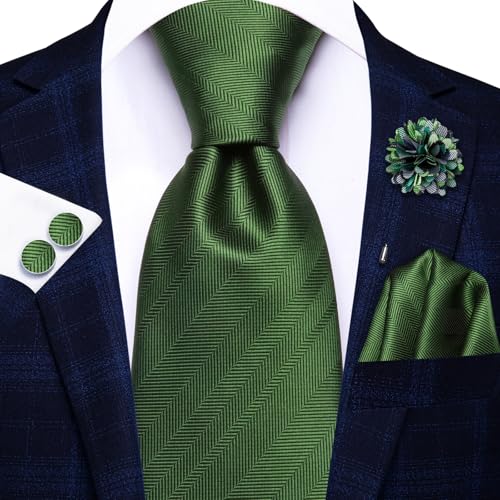 Image of Hi-Tie Men's Tie Lapel Pin Set Pocket Square Cufflinks Formal Woven Silk Tie Sets Wedding Party