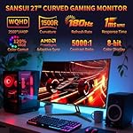 SANSUI 27 Inch WQHD 2560X1440 Curved Gaming Monitor, 180Hz MPRT 1ms Computer Monitor,HDMI2.0 * 2, DP1.2 * 2, Freesync, Curved 1500R, 5000:1 Contrast Ratio, 120% sRGB,HDR(ES-G27C1Q DP Cable Included) - Image 2
