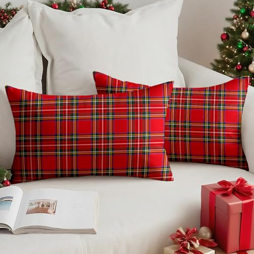 Vorysum 2er Set Rot Weihnachten Kissenbezug 30x50 cm Samt Karierte...