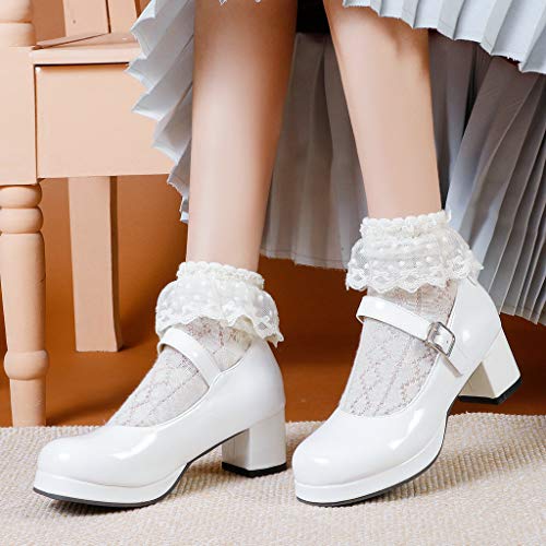 KOKOMOMO Womens Patent Mary Janes Platform Shoes Cute Lolita Cosplay Shoes Mid Block Heel Pump with Ankle Strap4