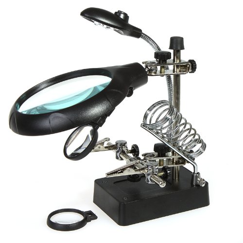 2.5 x 7.5 x 10 x LED de soldadura lupa iluminada lupa escritorio lupa de mano amiga auxiliar Clamp con adaptador de alimentación