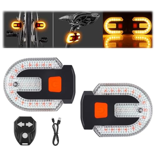 2Pcs Bike Tail Lights with Turn Signals Wireless Remote Control USB Charging Bike Rear Light Waterproof Split/Integrated Bicycle Lights 5 Modes Safety Warning Turn Signals Light for Night Riding