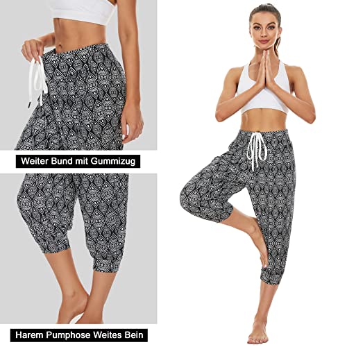 Haremshose Damen Kurz Yogahose 3/4 Lang Capri Sommerhose 3/4 Leicht Sporthose Strandhose Luftige Pumphose Aladinhose für Pilates Yoga S-2XL – Bild 6