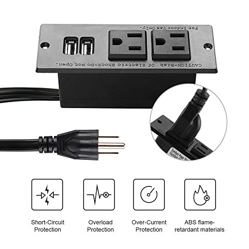 Conference Recessed Power Strip Socket with USB Ports,Table Power Strip,Desktop Charging Station with 2-Outlets and 2 USB Ports miniatura 4