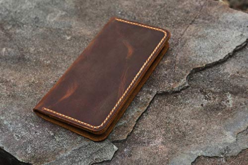 Distressed vintage brown leather wallet case for iPhone 17 16 15 14 13 Pro Max/real leather Wallet Case Compatible with iPhone 17 16 15 14 Plus -IP005W3
