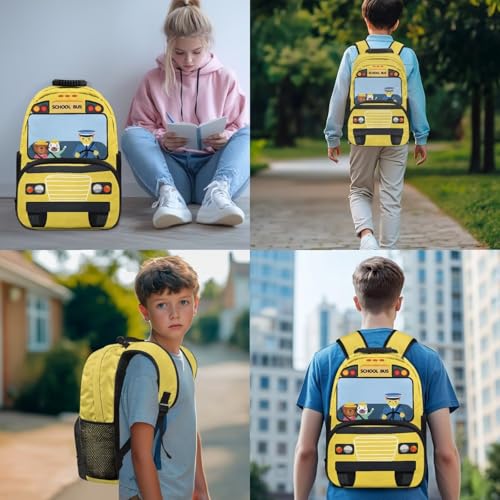 School Bus Backpack for Toddler Boys Kids School Bags for Boys 4 To 6 Lightweight 4 Pcs Kids Bookbag and Lunch Box Set for Students Back to School Gifts2