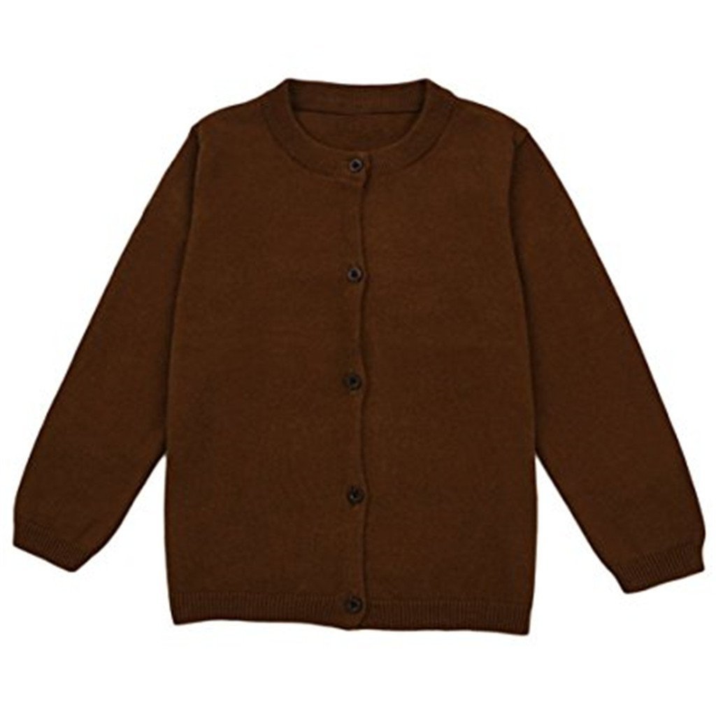 Baby Boys Girls Button-Down Basic Crew Neck Solid Cardigan Toddler Cotton Knit Sweater (12-18 Months, Brown)