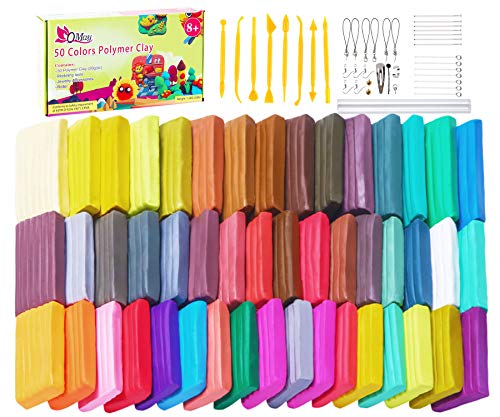 QMAY Polymer Clay Starter Kit, 50 Colors DIY Oven Bake Clay kit, 0.7oz/Block