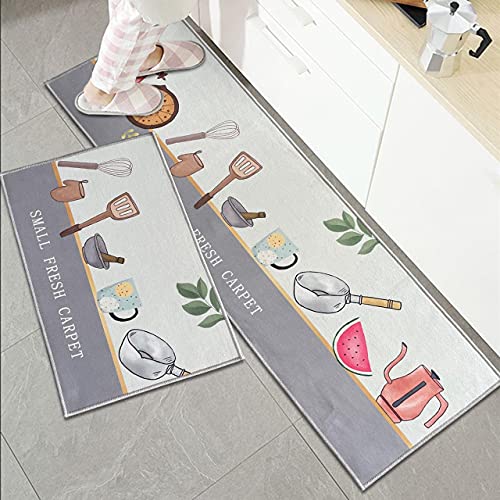Image of HomeCloud Velvet Rectangular Kitchen Mat | Anti-Slip, Soft, Washable, Printed Designs for Floor, Kitchen & Room (6mm Thick) Pack of 2 Contain (1 Large (41 X 122 Cm) 1 Small 41 X 61 Cm)