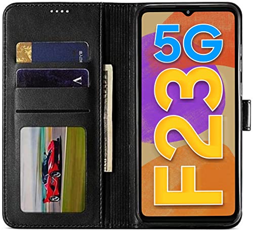 Image of SHINESTAR Samsung Galaxy F23 5G Flip Back Cover | PU Leather Flip Cover Wallet Case with TPU Silicone Case Back Cover for Samsung Galaxy F23 5G - (Classy Black)