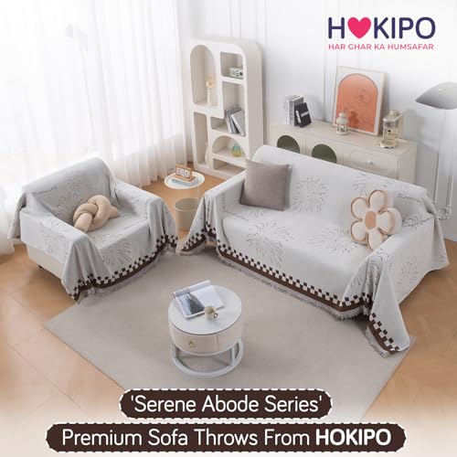 Image of HOKIPO 320 GSM Chenille Sofa Throw Blanket for 1 Seater Sofa - Printed All-Season Sofa Cover, 'Serene Abode Series' Brown Dot Burst (180x180 cm) (AR-6631-D6)