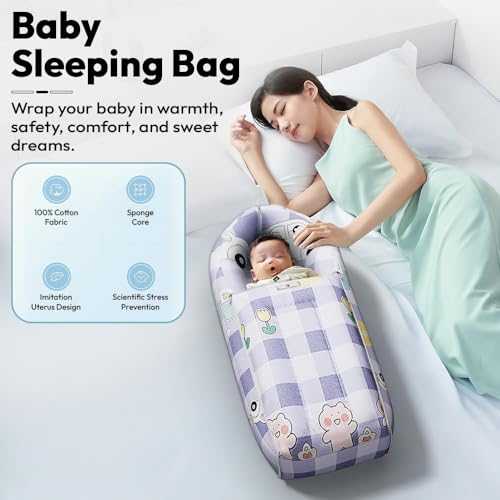 Image of StarAndDaisy 3 in 1 Baby Sleeping Bag for New Born /Baby Bedding Set for New Born /Soft and Comfortable Baby Bed for 0-12 Months /Washable & Foldable Cotton Design (Bunny Print)