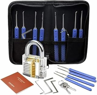 17 Pieces Lock Picking Set Lock Pick Tool Kit Transparent Practice Padlock & Training Guide, Extractor Tool for Beginners and Professionals, Practice Locks for Training and Hobby Use