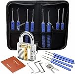 17-Piece Lock Pick Set, Lock Picking Kit with Transparent Practice Padlock & Training Guide, Extractor Tool for Beginners and Professionals, Practice Locks for Training and Hobby Use