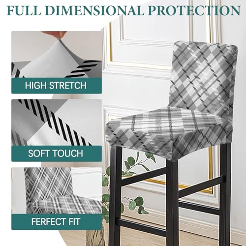 Image of HAOYONG Bar Stool Covers, Stretch Counter Stool Pub Chair Slipcover Washable Counter Height Chair Covers for Kitchen Dining Room Cafe Set of 4 (Grid)