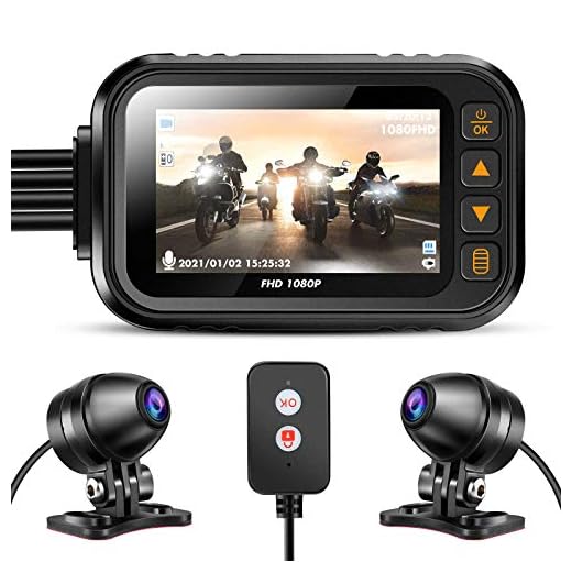 Motorcycle 1080P Camera, WonVon A10 Front and Rear Motorbike Recording Dash Cam 150° Built-in WiFi with GPS Night Vision G-Sensor Waterproof 32GB TF Card for Sportbike Rider