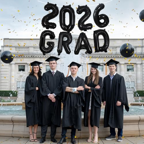 Image of Black 2026 Congrats Balloons, 16 Inch Matte Black 2026 GRAD Foil Balloons Banner Sign for Graduation Decorations 2026, College High School Class of 2026 Graduate Congratulations Party Decor Supplies