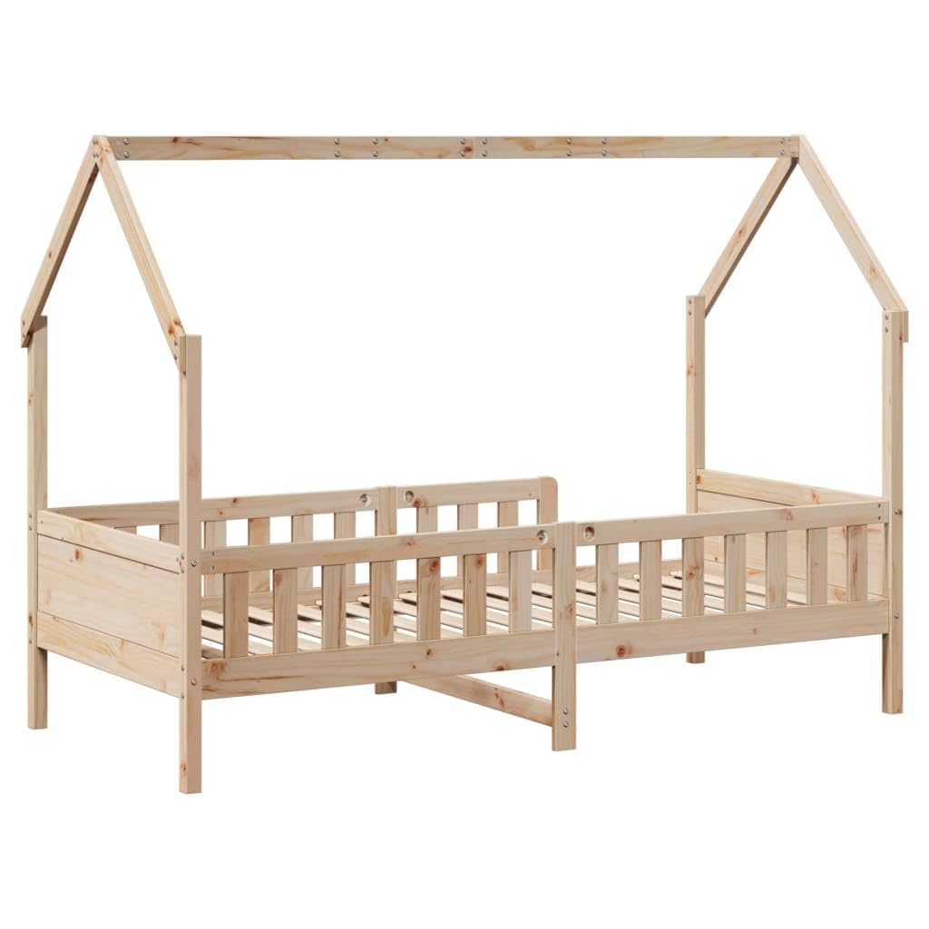 Casa infantil de 90 x 190 cm pino macizo sin tratar con somier, cama de juegos para habitación infantil con espacio de almacenamiento, espacio para invitados en habitación juvenil