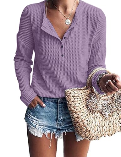 Image of MOLERANI Womens Long Sleeve Waffle Knit Henley Shirts Tunic Tops