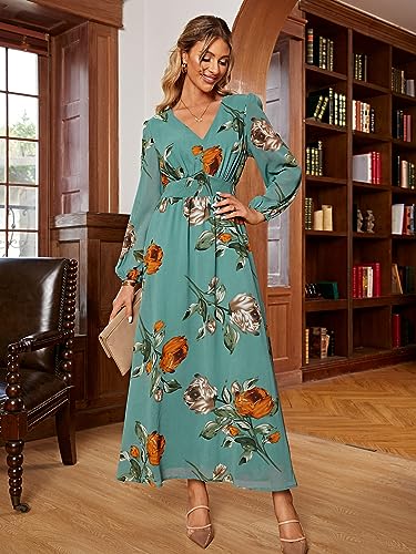 Image of Simplee Women's Boho Floral Maxi Dress Flowy Casual V Neck Short Sleeve Wedding Guest Holiday Beach Long Dress