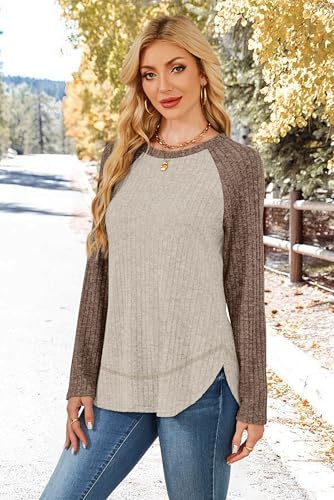 Image of WIHOLL Long Sleeve Shirts for Women Fall Sweaters Lightweight Trendy Tops