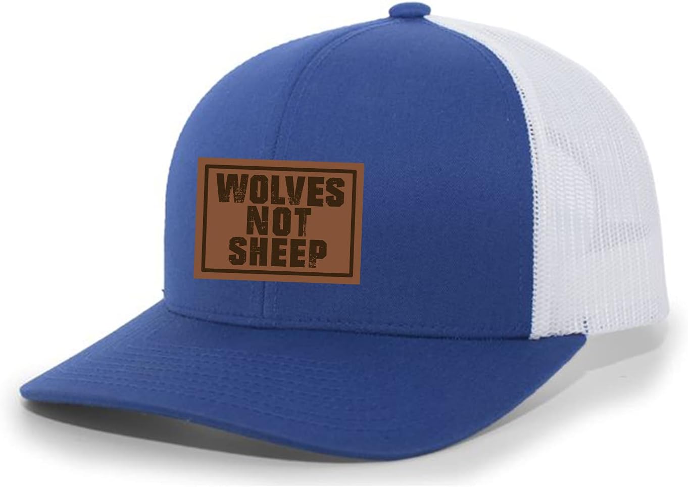 Men's Wolves Not Sheep Patriotic Engraved Leather Patch Mesh Back Trucker Hat