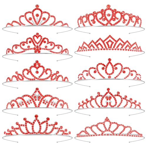 Tihebax 10 Pcs Red Tiaras Crowns Queen of Hearts Crown Headband for Women - Bulk Red Queen Crowns Tiara for Princess Peach Costume Accessories Halloween Cosplay Parties