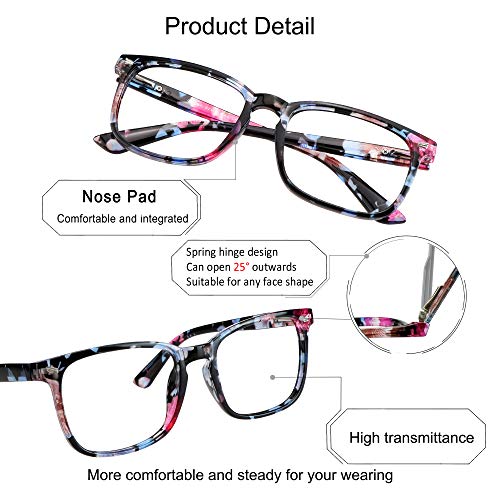 Image of YEIN Progressive Multifocus Reading Glasses, Spring Hinge Blue Light Blocking Glasses for Women Men, No Line Multifocal Readers with Clear Lenses (blue floral,+0.00 /+1.00 magnification)