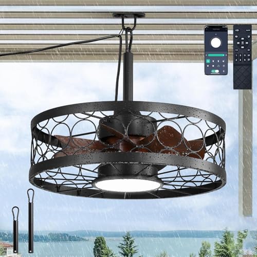 Ventilador de techo con iluminación y mando a distancia, IP65, resistente al agua, para exteriores, con motores CC, 3CCT regulable, silencioso, ventilador de techo silencioso con luz para salón
