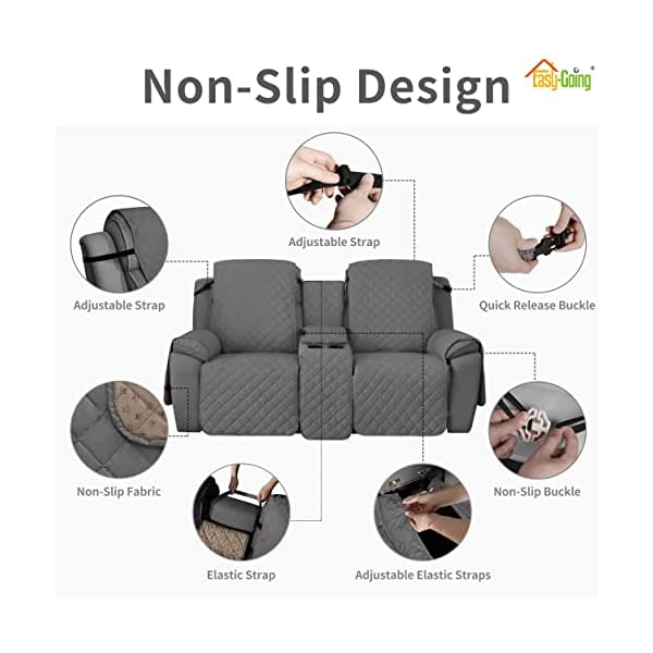   Easy-Going-Non-Slip-Loveseat-Recliner-Sofa-Cover-with-Console-Water-Resistant-Double-Reclining-Couch-Cover-with-Adjustable-Strap-2-Piece-Washable-Furniture-Cover-for-Dog-Pet-2-Seater-Gray