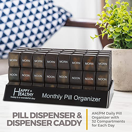 Monthly-Pill-Organizer-AmPm-Daily-Pill-Organizer-32-Compartments-for-Each-Day-Pill-Dispenser-and-Dispenser-Caddy-BS0829J-New-Monthly-Black-Morn-noon-eve