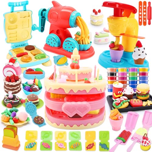 VBACALA73 Pièces Accessoires Pâte à Modeler Set de pâte à Modeler,4 en 1 Pâte à Modeler pour Enfants avec Machine à Glace Machine à Burger Machine à pâtes...