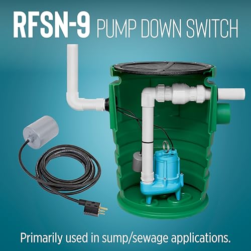 Image of Little Giant RFSN-9 230-Volt, Maximum 13-Amp - 1 HP, Pump Down Piggyback Tethered Float Switch for Pond, Sump, Sewage or Effluent Systems, 15-Ft. Cord, Grey, 599128