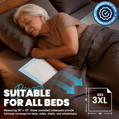 Image of MILDPLUS Heavy Duty Underpad 36''x36'' 50 Count 125 Grams Extra Large Chucks Pads 3XL Disposable Bed Pads, Super Absorbent Incontinence Pads for Adults, Kids, Pee Pads (Purple or Blue)