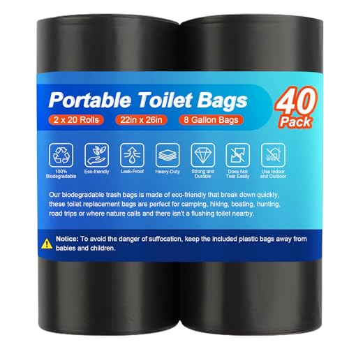 Image of 40 Camping Toilet Bags, Biodegradable Compostable for 5 Gal Bucket Toilet