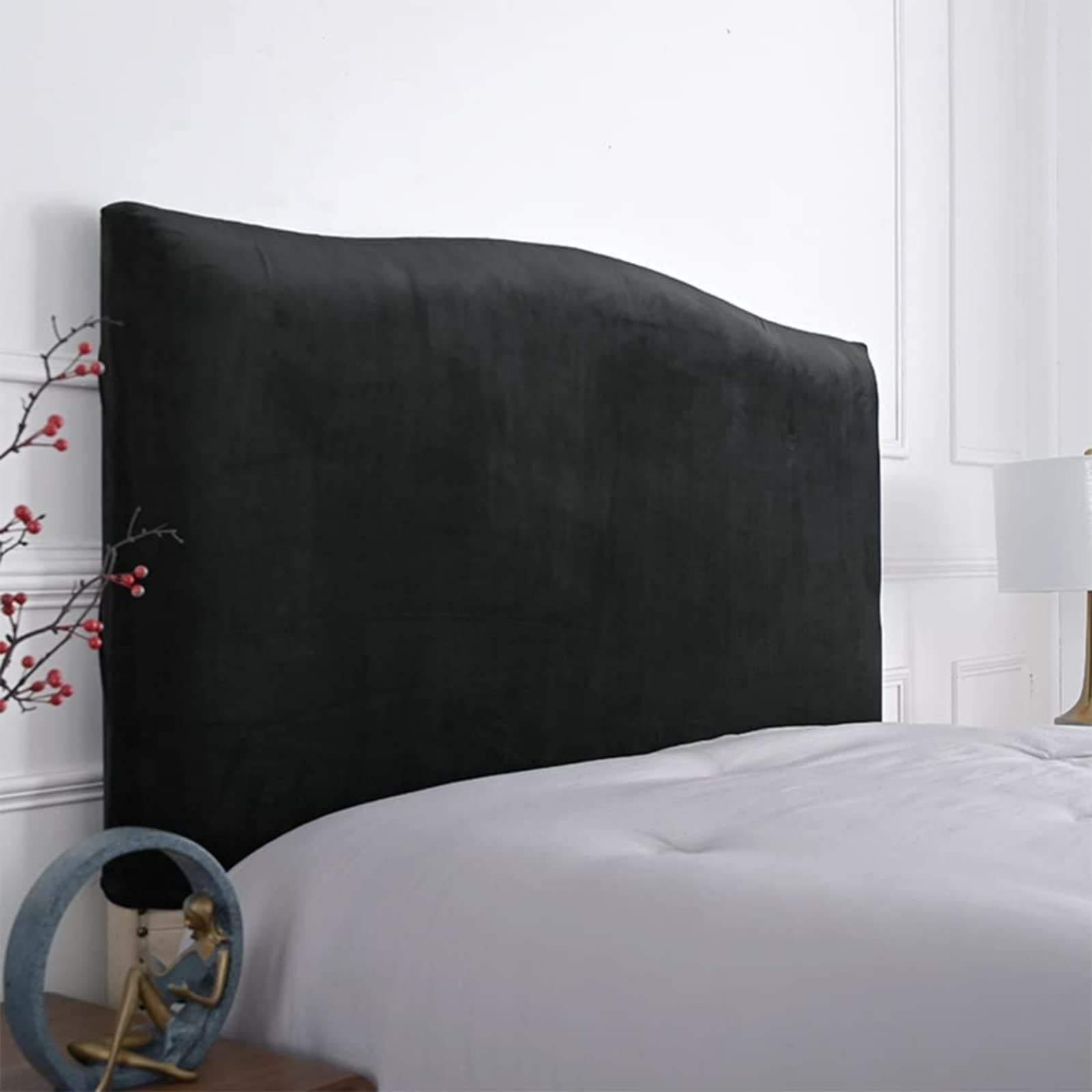 CAMZ Velvet Bed Headboard Cover for Queen King Full Size, Stretch Headboard Slipcover Soft Dustproof Protector Cover Bed Head Cover for Bedroom (Black