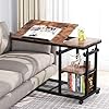Tribesigns height adjustable c table with wheels mobile couch snack side table with tiltable drawing board sofa bedside laptop stand c shaped tv tray with storage shelves brown  urban country home decor