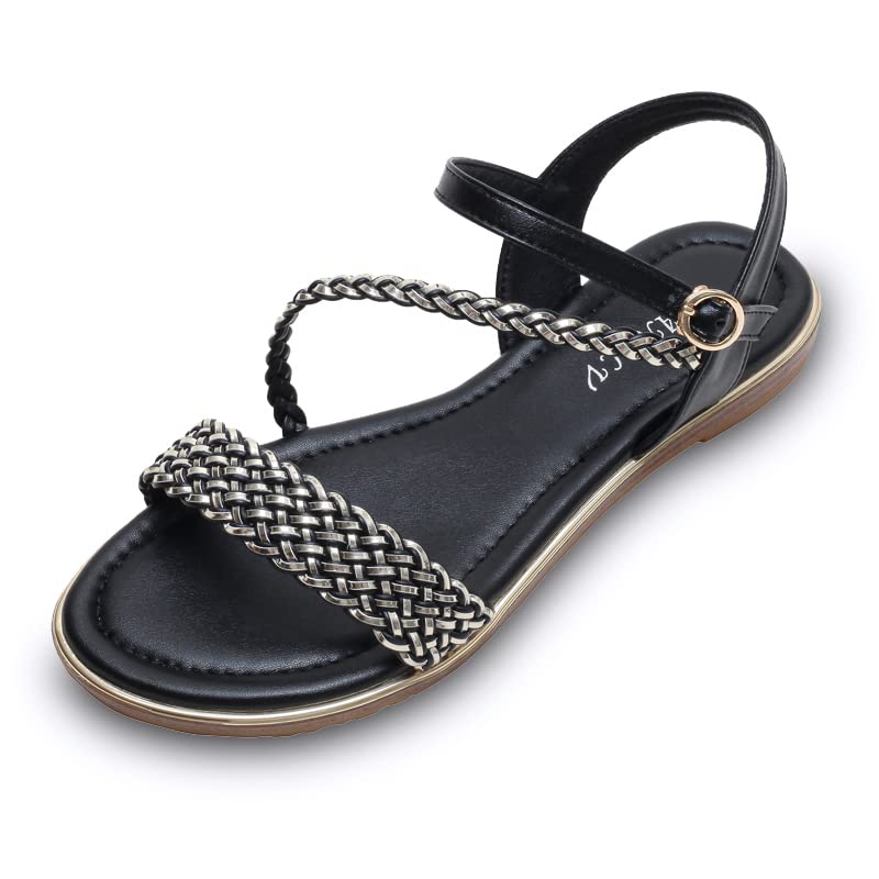 YEOJOU Gladiator Sandals for Women Dressy Open Toe Straps Buckle Zipper Flat Women Summer Shoes Casual Dress