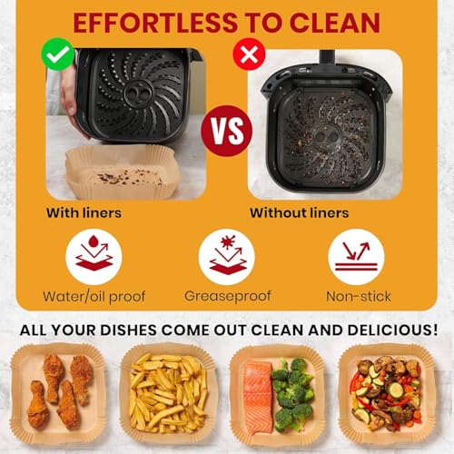 Image of Air Fryer Liners Pack of 2 - 8 Inch Silicone Air Fryer Liner, Reusable Baking Tray, Food Grade BPA Free, Heat Resistant 240C (8 inch Square - 100PCS Paper)