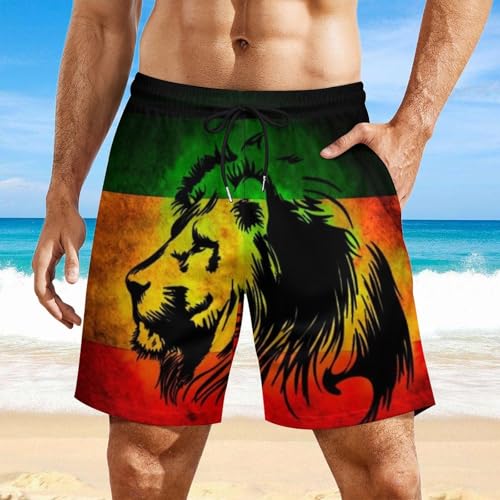 African Flag The Lion Of Judah Rasta Rastafari Jamaica Men's Swim Trunk Quick-Dry Shorts with Mesh Lining And Pockets 6